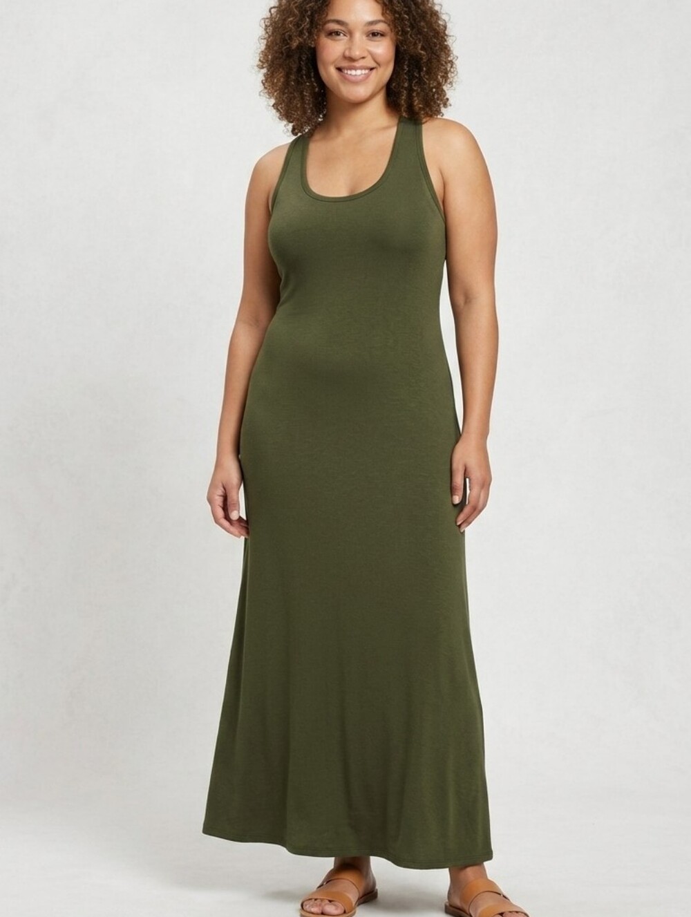 NWT The WEST K Kelly Knit Racerback Maxi Dress in Olive (Size Large)